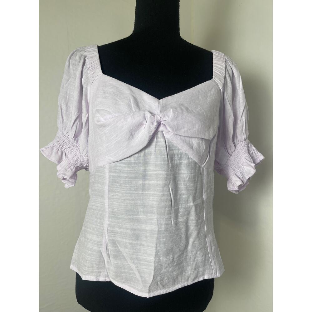 NWT Nine West Cottage Western Boho Puffed Sleeve Ruffles V-neck Top Lilac L